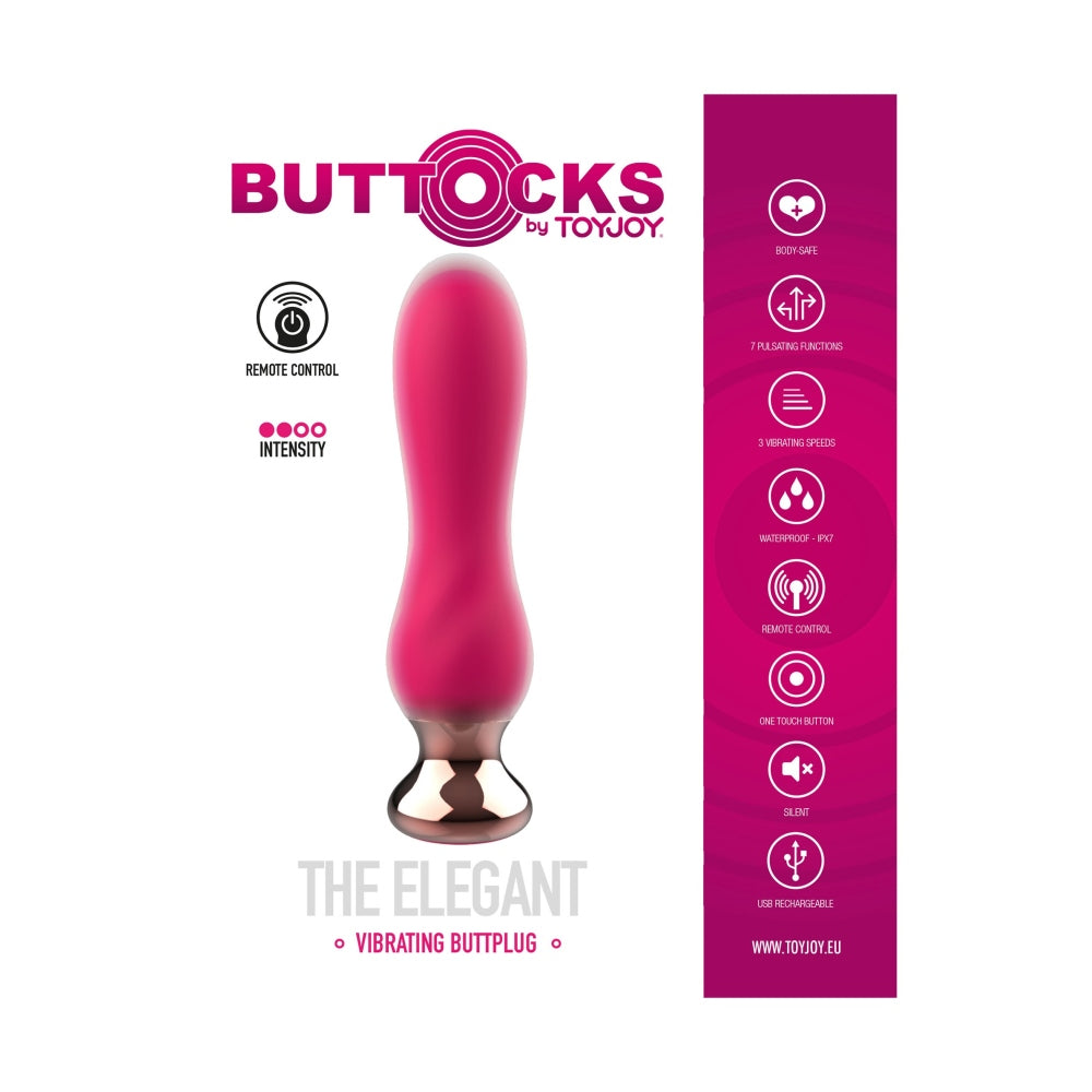 Dop Anal Vibrant ToyJoy Buttocks the Elegant - Fucsia, 13 cm - 3 Viteze, 7 Functii Vibratii controlate prin Telecomanda Wireless - Reincarcabil, Rezistent la Apa IPX7