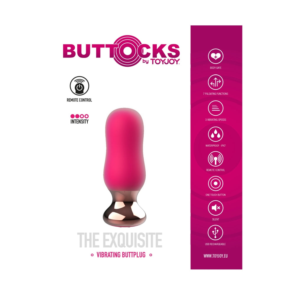 Dop Anal Vibrant ToyJoy Buttocks the Exquisite - Fucsia, 9 cm - 3 Viteze, 7 Functii Vibratii controlate prin Telecomanda Wireless - Reincarcabil, Rezistent la Apa IPX7