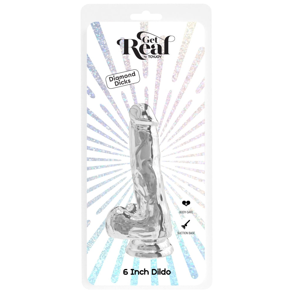 Dildo Realistic ToyJoy Get Real Transparent 16 cm - material TPE non-aderent si usor de curatat - baza cu ventuza puternica, perfect pentru momente intime si jocuri creative in cuplu
