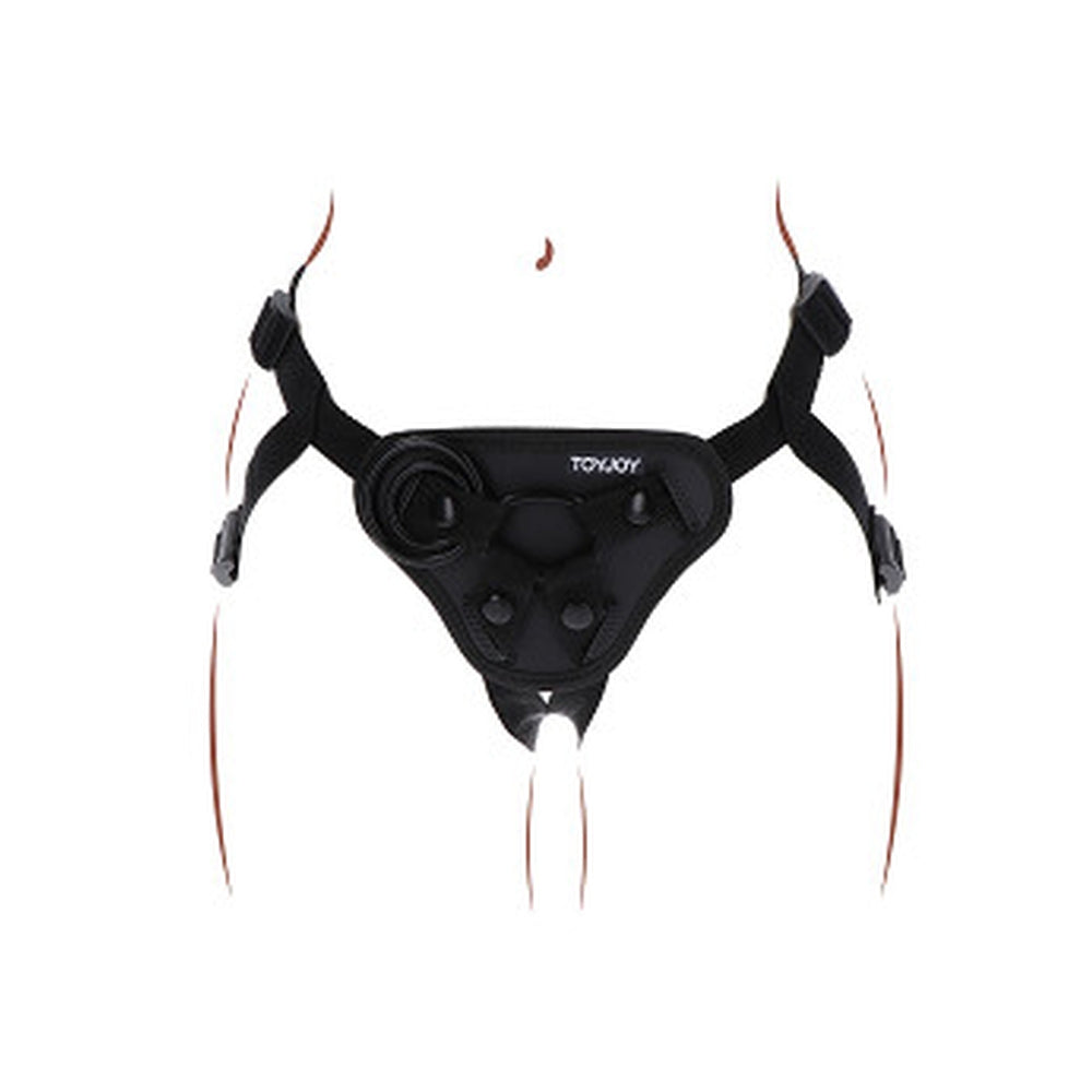 Curea Strap-On ToyJoy Get Real - ham de calitate premium, perna frontala captusita cu curele reglabile - Include 3 inele din silicon pentru compatibilitate versatila cu dildo-ul preferat