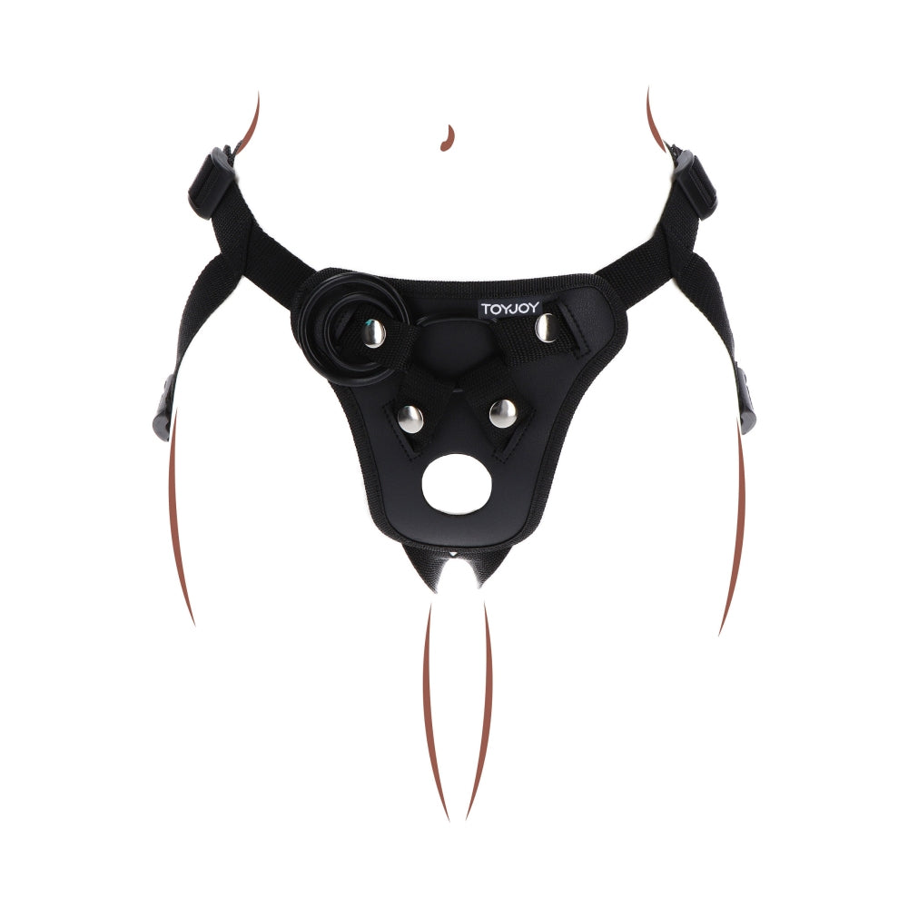 Curea Strap-On ToyJoy Get Real - ham de calitate premium, cu gaura compatibila cu penis sau dildo - Include 3 inele din silicon pentru compatibilitate versatila cu dildo-ul preferat