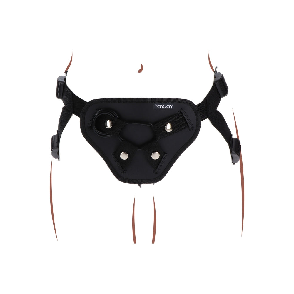Curea Strap-on ToyJoy Get Real Full Cover Deluxe - captuseara frontala moale pentru confort - Include 3 inele pentru copatibilitate variata cu dildo-uri - Buzunar interior pentru bullet vibrator