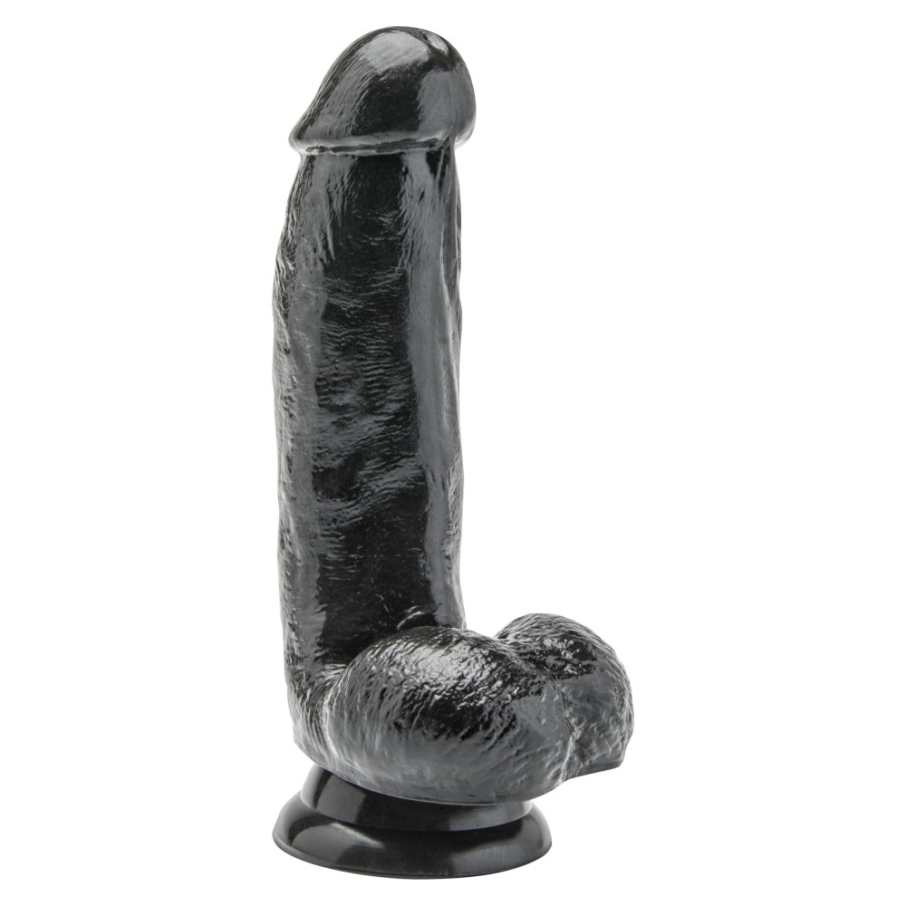Dildo ToyJoy Get Real cu Testicule - 15 cm, Negru - baza cu ventuza puternica compatibila cu curele strap-on - fabricat din PVC fara ftalati - design realist cu detalii anatomice