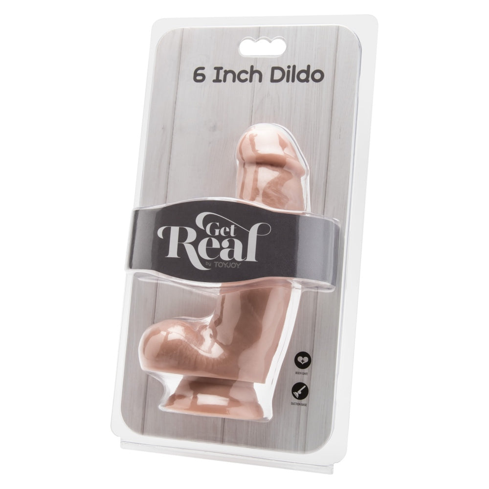 Dildo ToyJoy Get Real cu Testicule - 15 cm, Culoarea Pielii - baza cu ventuza puternica compatibila cu curele strap-on - fabricat din PVC fara ftalati - design realist cu detalii anatomice