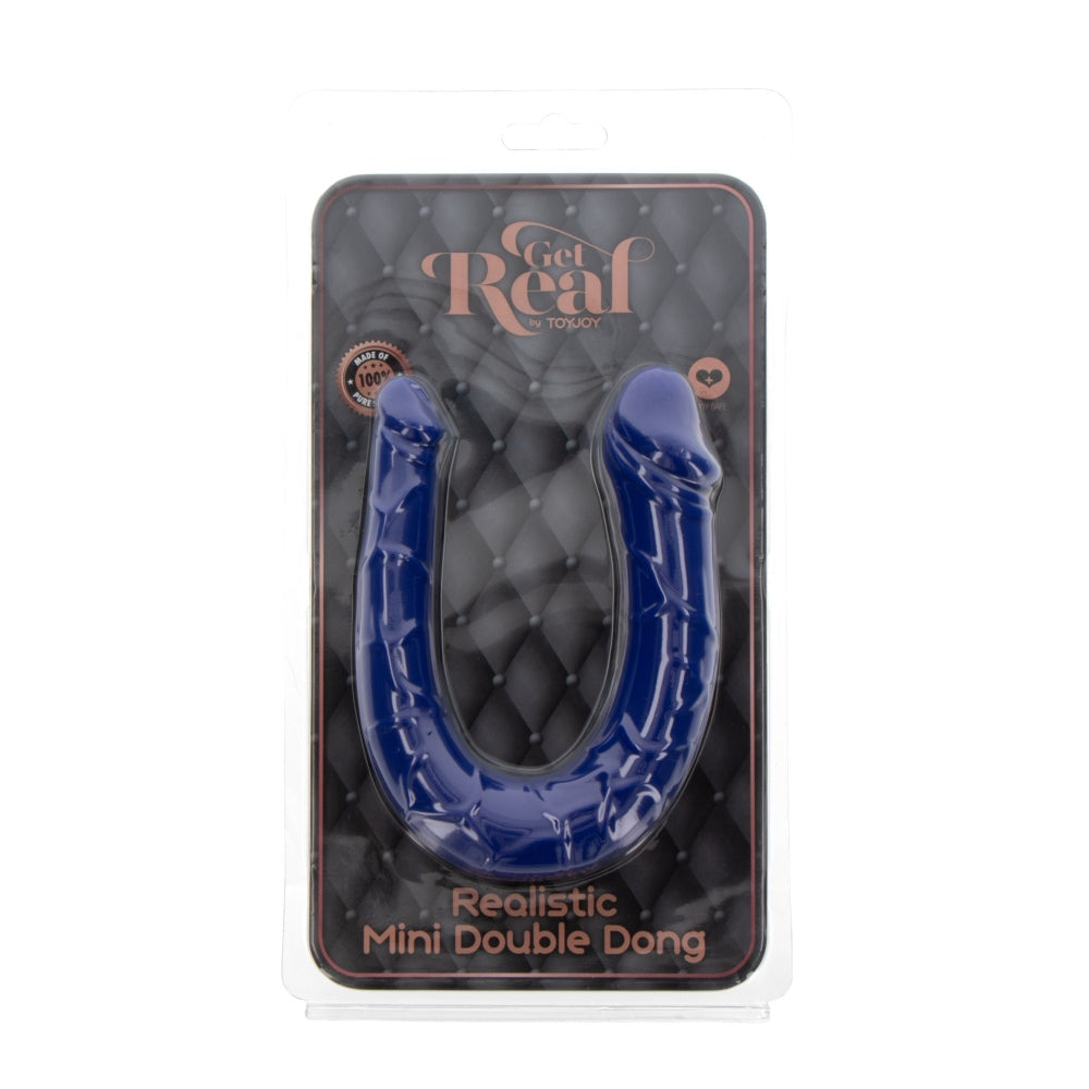 Dildo Dublu Mini Realist ToyJoy Get Real - Albastru, 30 cm - design realist in forma de U pentru dubla penetrare - dimensiuni compacte perfect pentru incepatori