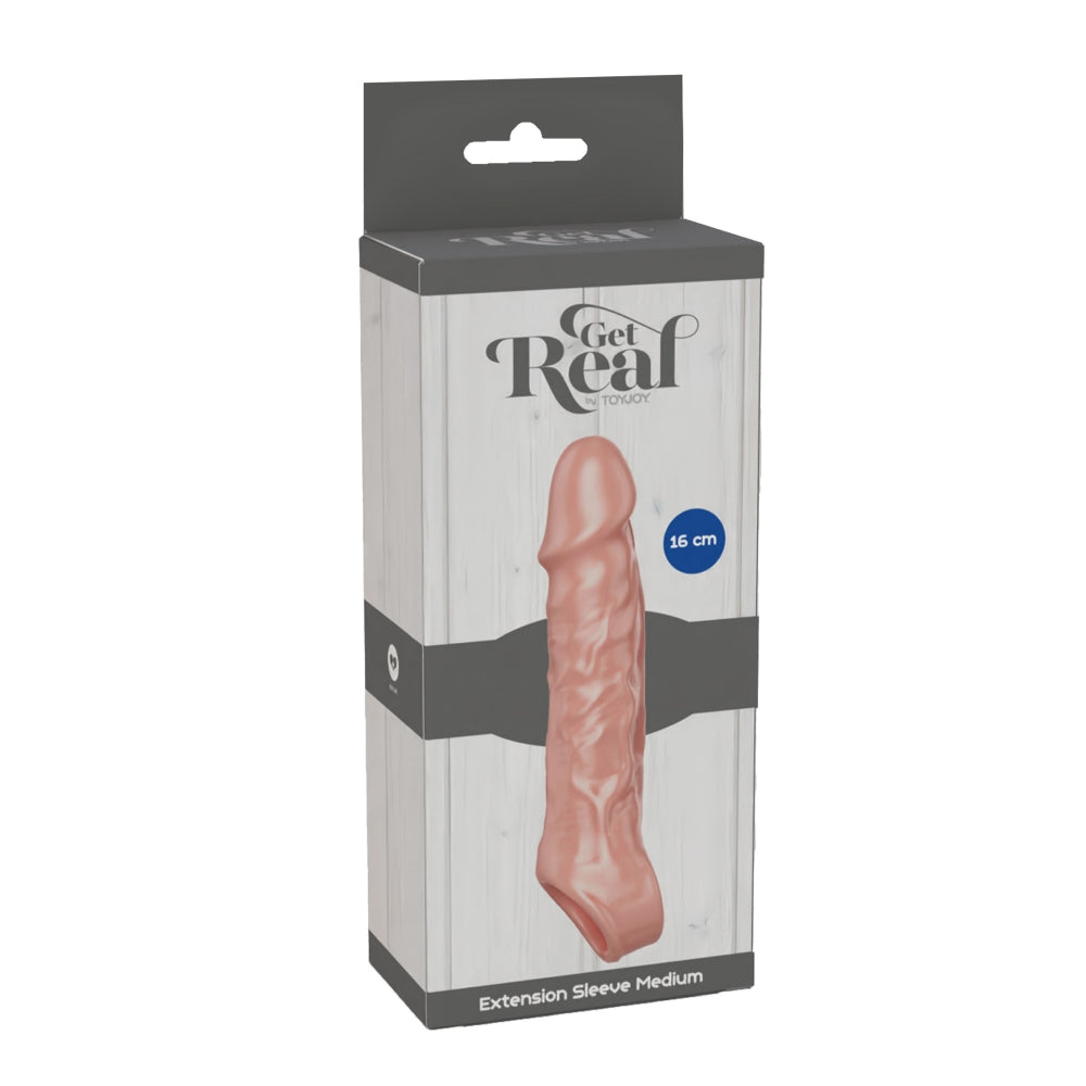 Prelungitor Penis ToyJoy Get Real Medium - culoarea pielii, 16 cm - material moale si elastic din TPE - design usor de folosit pentru a crestea lungimea si grosimea