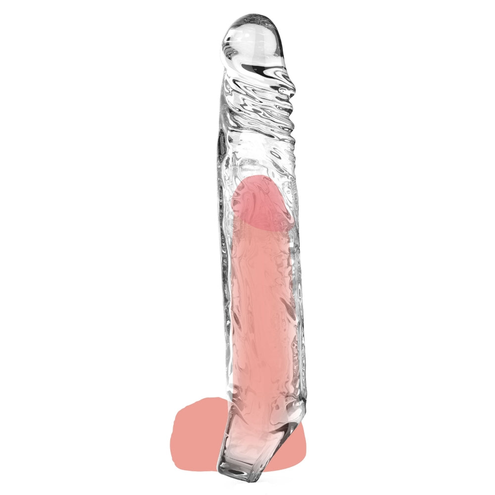 Prelungitor Penis ToyJoy Get Real XLarge - Transparent, 22.5 cm - material moale si elastic din TPE - design usor de folosit pentru a crestea lungimea si grosimea