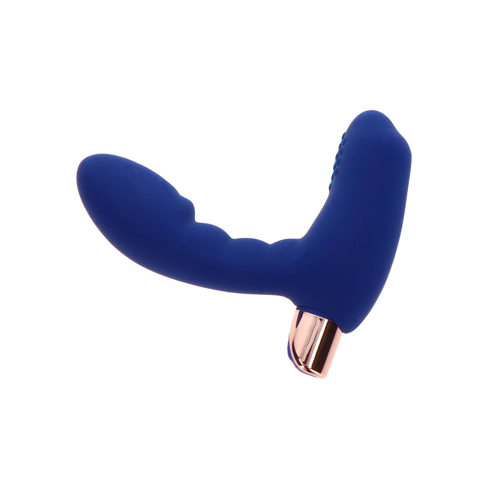 Dop Anal Vibrant ToyJoy Buttocks the Heroic - Albastru, 11.5 cm - Stimulare prostata si perineu - 10 Moduri Vibratii - Reincarcabil, rezistent la apa IPX7