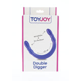 Dildo Dublu ToyJoy Double Digger - Lila, 45 cm - Capete texturate cu nervuri pentru stimulare intensa - Material PVC de inalta calitate