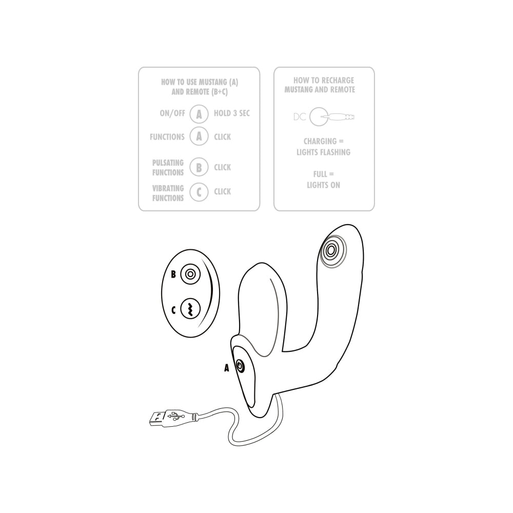 Stimulator Prostata ToyJoy Mustang - Negru, 12.5 cm - Stimularea duala cu doua motoare pentru prostata si perineu - 5 Functii Pulsatii - control prin telecomanda wireless - Reincarcabil, Rezistent la Apa IPX6 - ideal pentru jocuri solo sau in cuplu