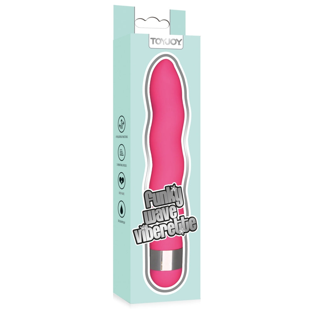 Vibrator ToyJoy Funky Wave - Roz, 18 cm - sistem de operare cu twist-cap, vibratii silentioase - design ondulat in valuri cu culori vibrante