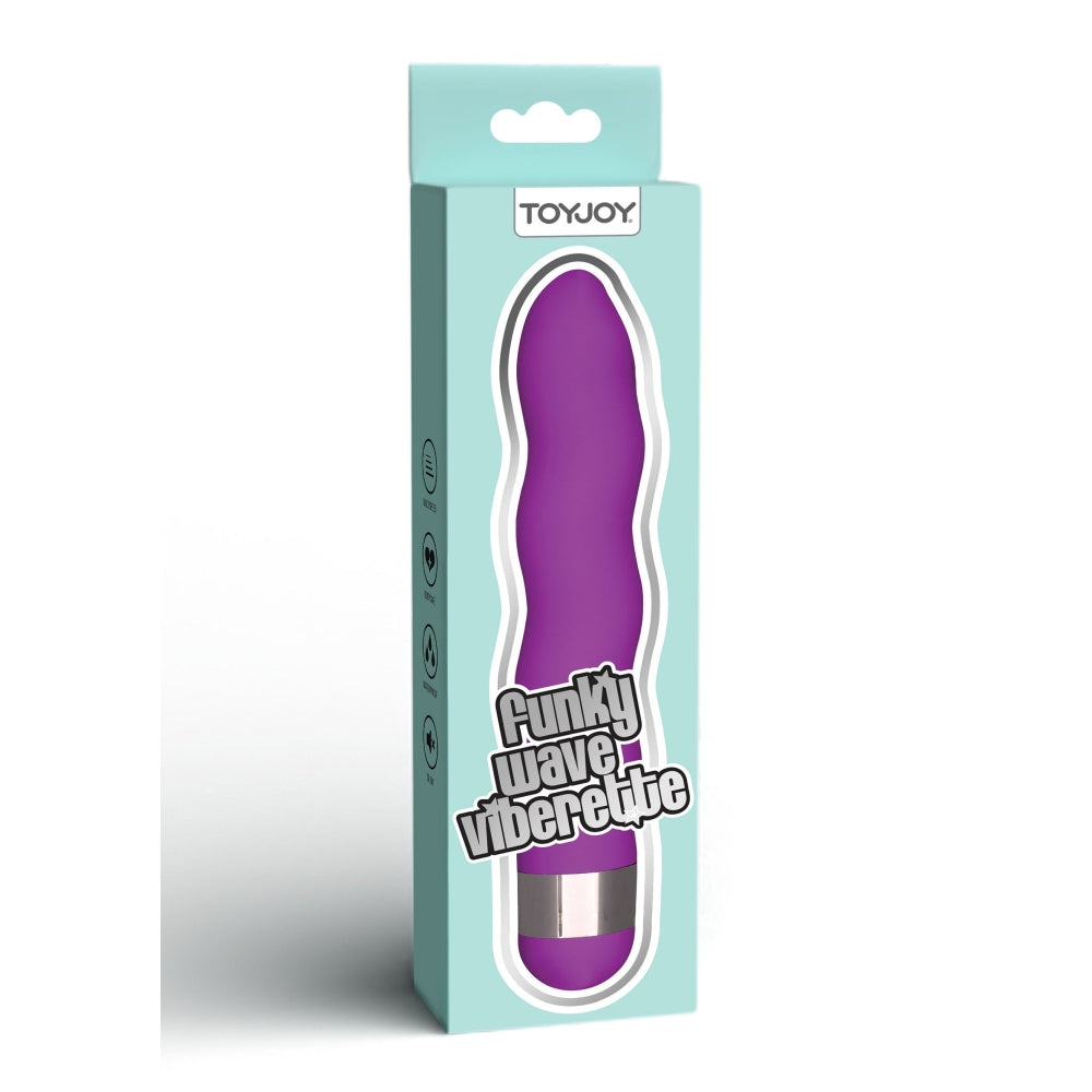 Vibrator ToyJoy Funky Wave - Violet, 18 cm - sistem de operare cu twist-cap, vibratii silentioase - design ondulat in valuri cu culori vibrante