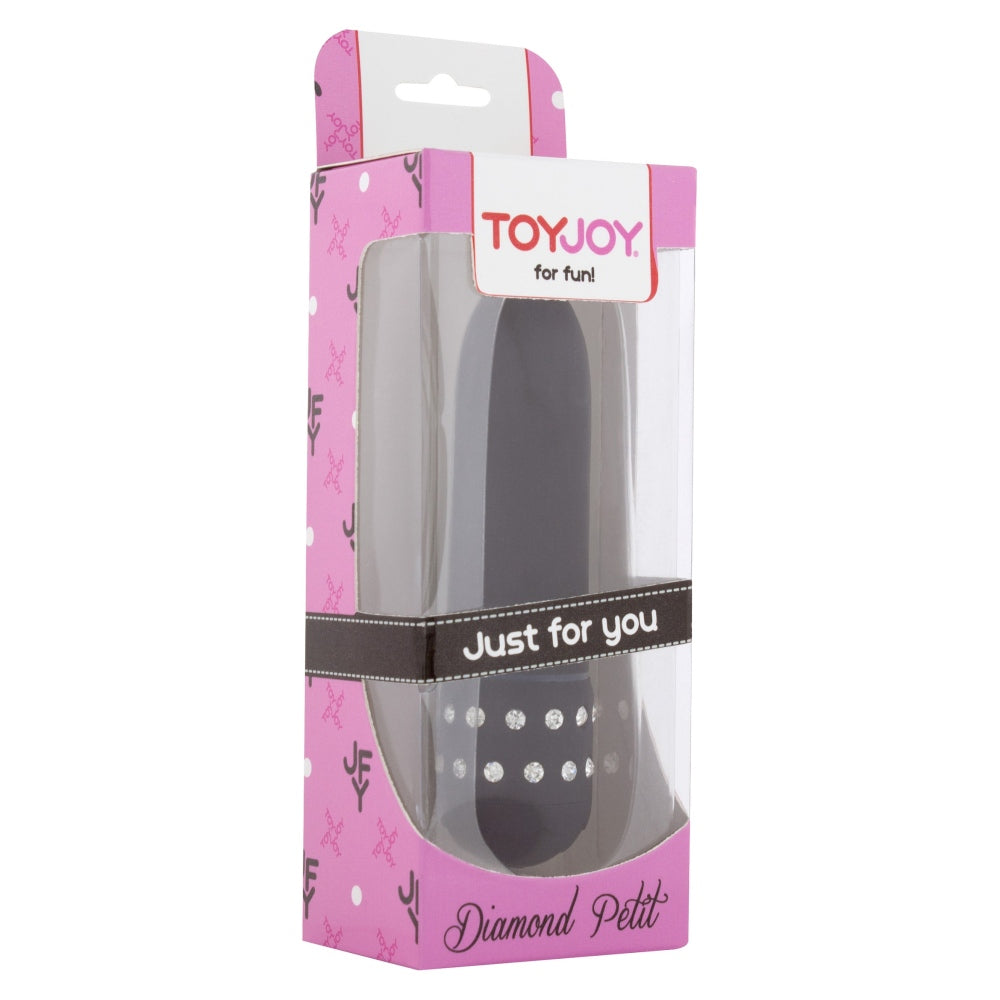 Vibrator Clasic Mic ToyJoy Diamond Petit Vibe - Negru, 11 cm - operare simply cu sistem twist-cap - detalii decorative cu strasuri, rezistent la apa - dimensiuni compacte si confortabile