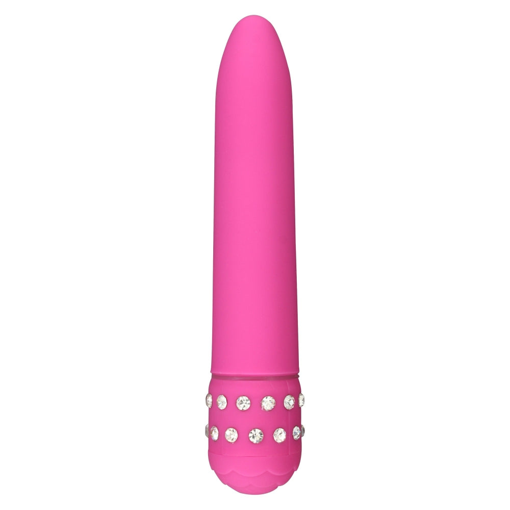 Vibrator Clasic ToyJoy Diamond Superb Vibe - Roz, 15.5 cm - operare simply cu sistem twist-cap - detalii decorative cu strasuri - dimensiuni compacte si confortabile
