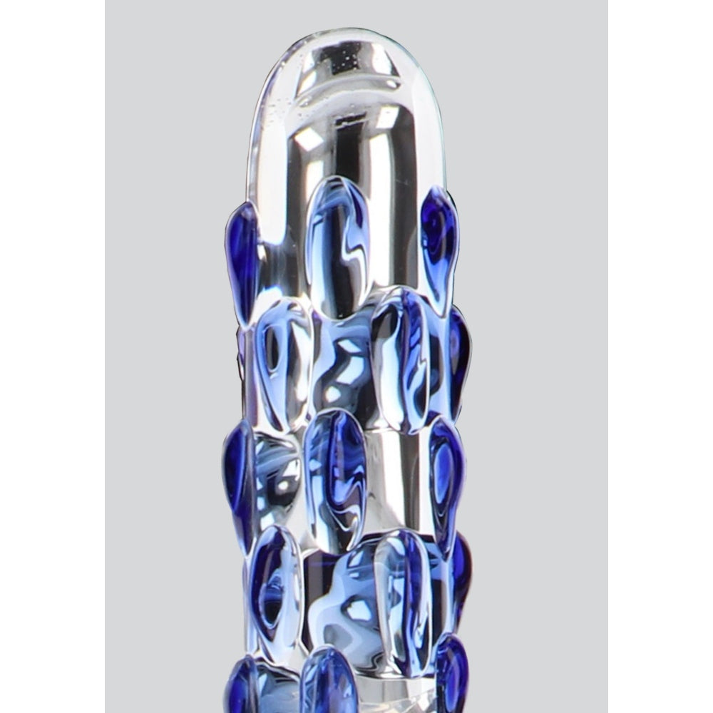 Dildo din Sticla ToyJoy Glass Worxx Diamond Dazzler - Stimulare Intensa cu Textura si Noduri Albastre, 18 cm