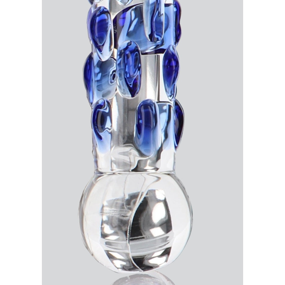 Dildo din Sticla ToyJoy Glass Worxx Diamond Dazzler - Stimulare Intensa cu Textura si Noduri Albastre, 18 cm