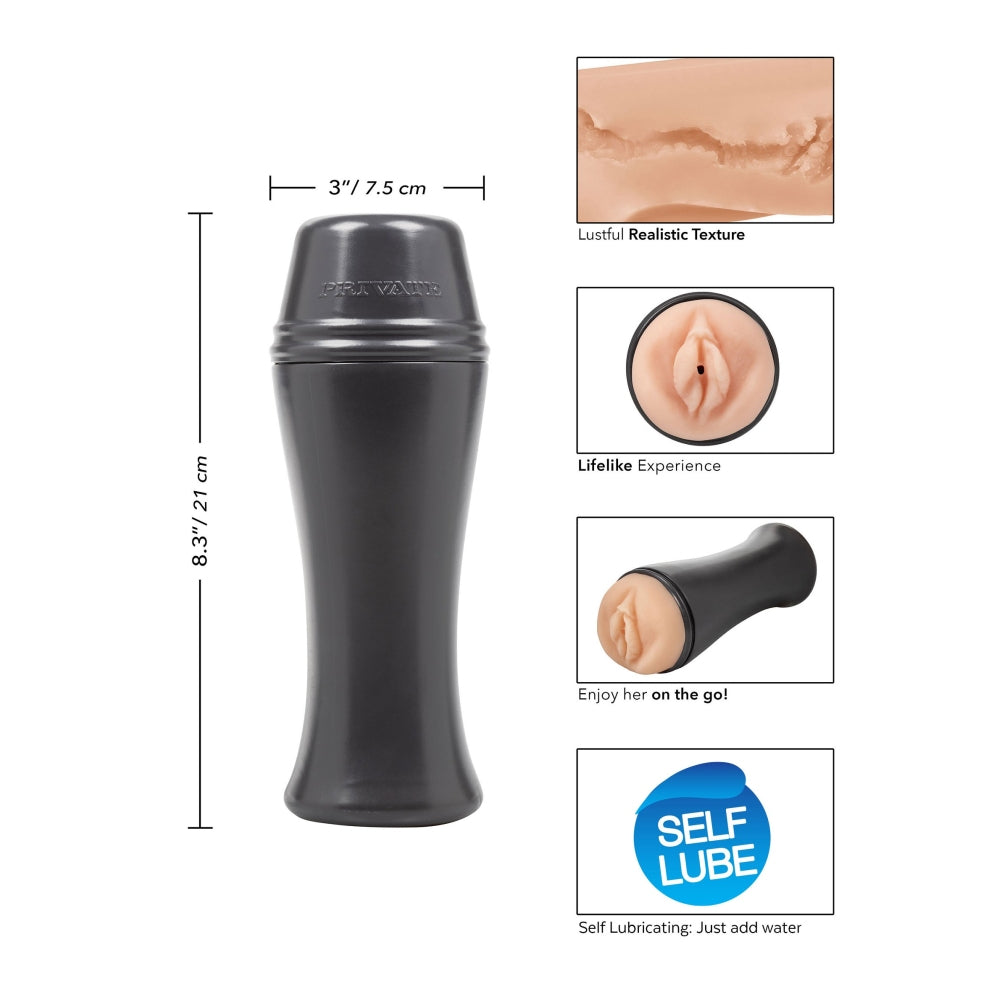 Masturbator Autolubrifiant PRIVATE Wet Kitten - technologie auto-lubrifianta, doar adauga apa - textura realista cu Real Skin Technology - usor de curatat, intensitate de suctiune ajustabila