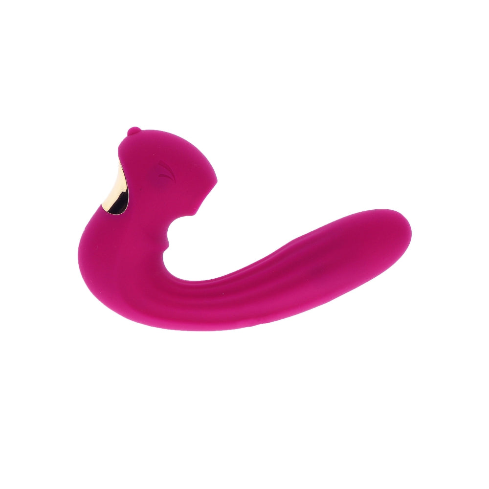 Vibrator Xocoon Celestial Love Fucsia - Stimulator dual pentru Punctul G si Clitoris cu functii de suctiune - 10 Functii de Vibratii si Pulsatii - Doua motoare puternice cu control separat - Reincarcabil, Rezistent la Apa IPX6