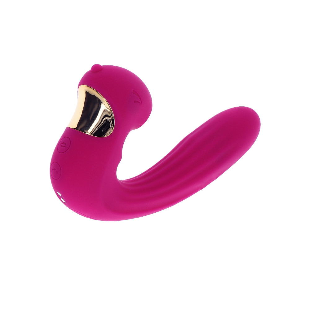 Vibrator Xocoon Celestial Love Fucsia - Stimulator dual pentru Punctul G si Clitoris cu functii de suctiune - 10 Functii de Vibratii si Pulsatii - Doua motoare puternice cu control separat - Reincarcabil, Rezistent la Apa IPX6