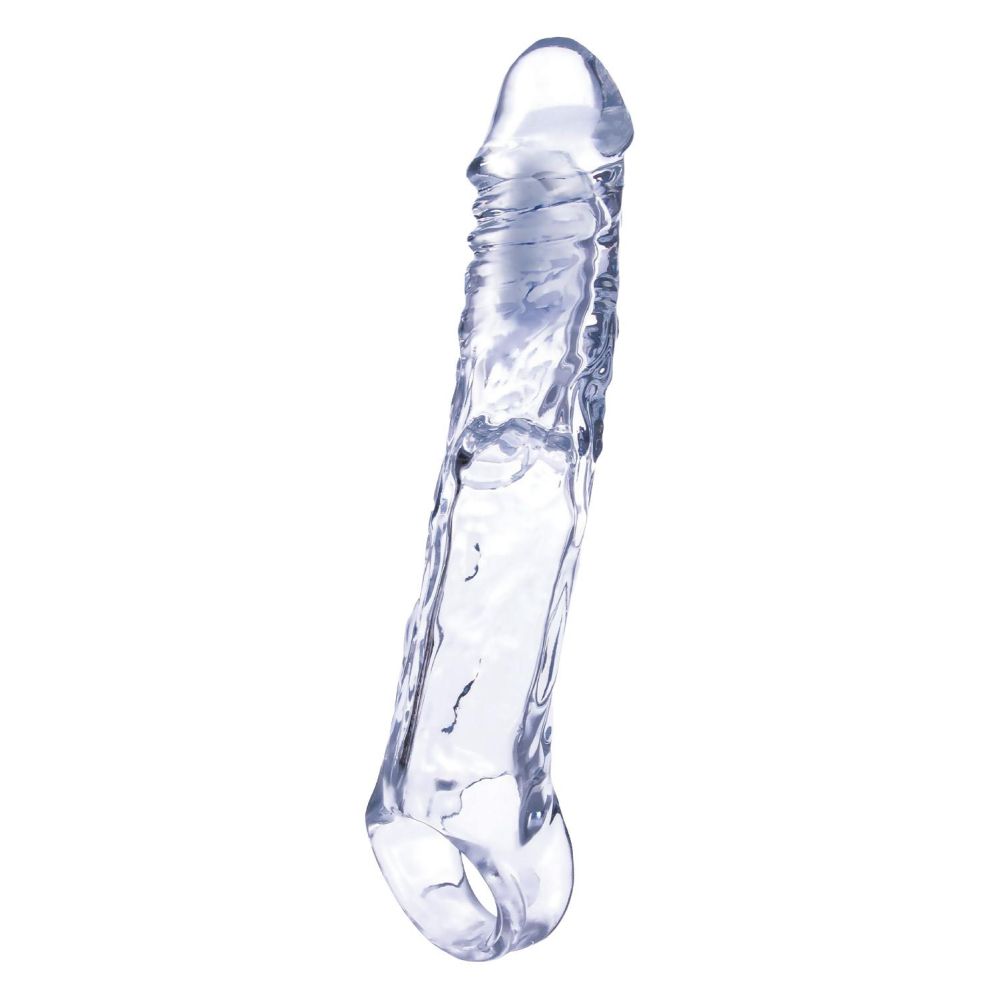 Prelungitor de Penis cu Vibratii NMC - Transparent, 19 cm - 10 Functii Vibratii - control cu Telecomanda Wireless