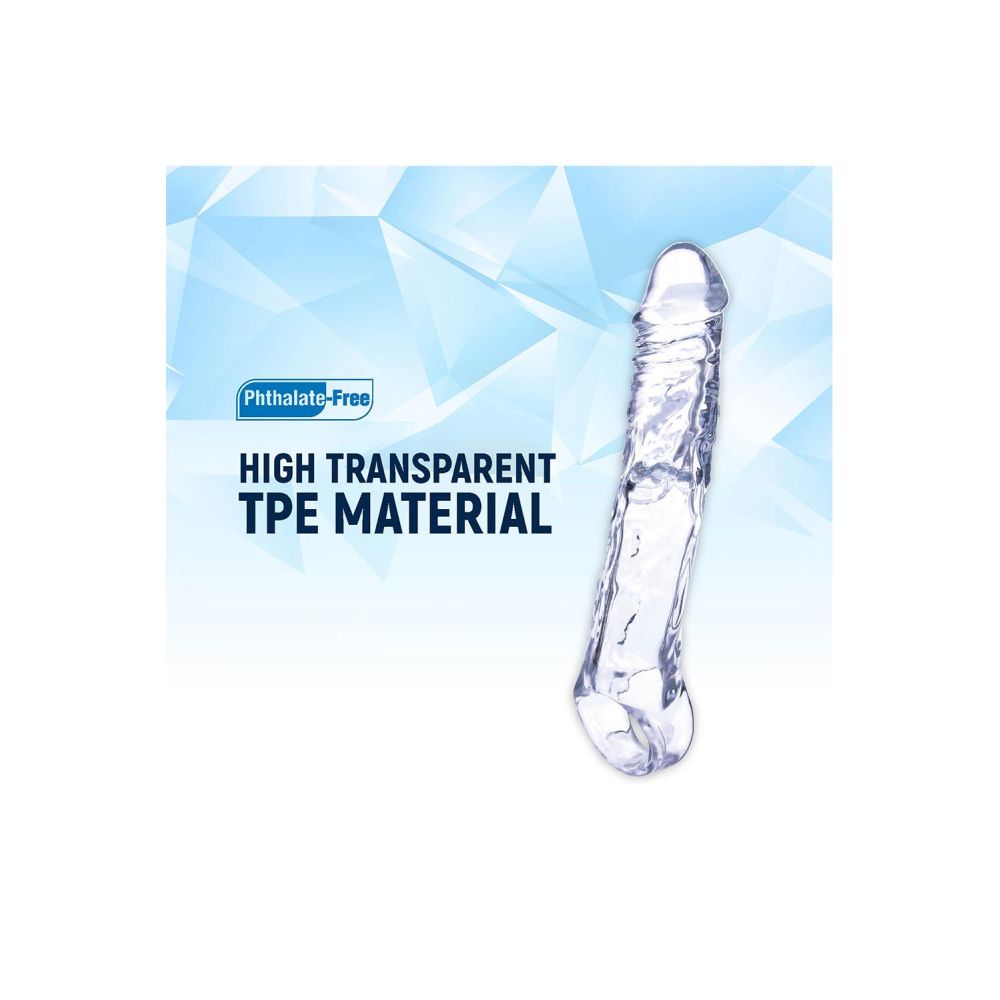 Prelungitor de Penis NMC cu Inel Pentru Scrot - Transparent, 19 cm - Moale si igienic - Material sigur pentru corp