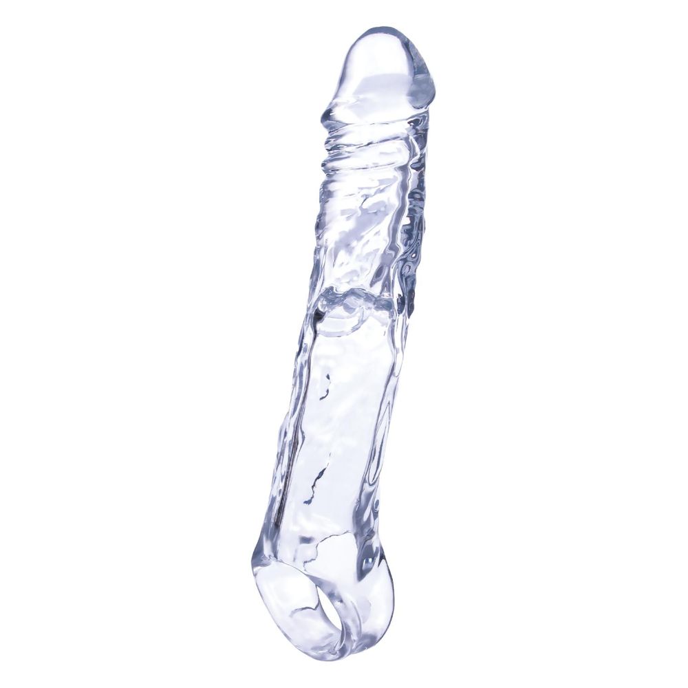 Prelungitor de Penis NMC cu Inel Pentru Scrot - Transparent, 19 cm - Moale si igienic - Material sigur pentru corp