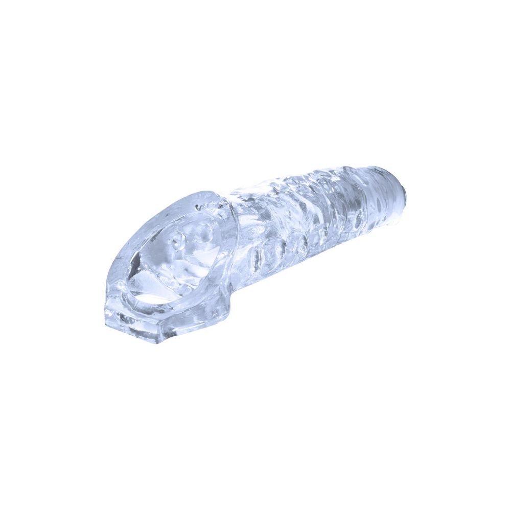 Prelungitor de Penis NMC cu Striatii si Inel Pentru Scrot - Transparent, 23 cm - Moale si igienic - Material sigur pentru corp