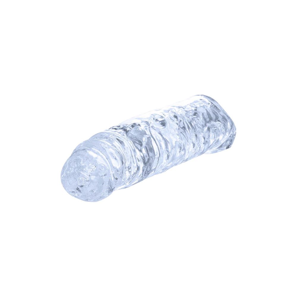 Prelungitor de Penis NMC cu Striatii si Inel Pentru Scrot - Transparent, 23 cm - Moale si igienic - Material sigur pentru corp