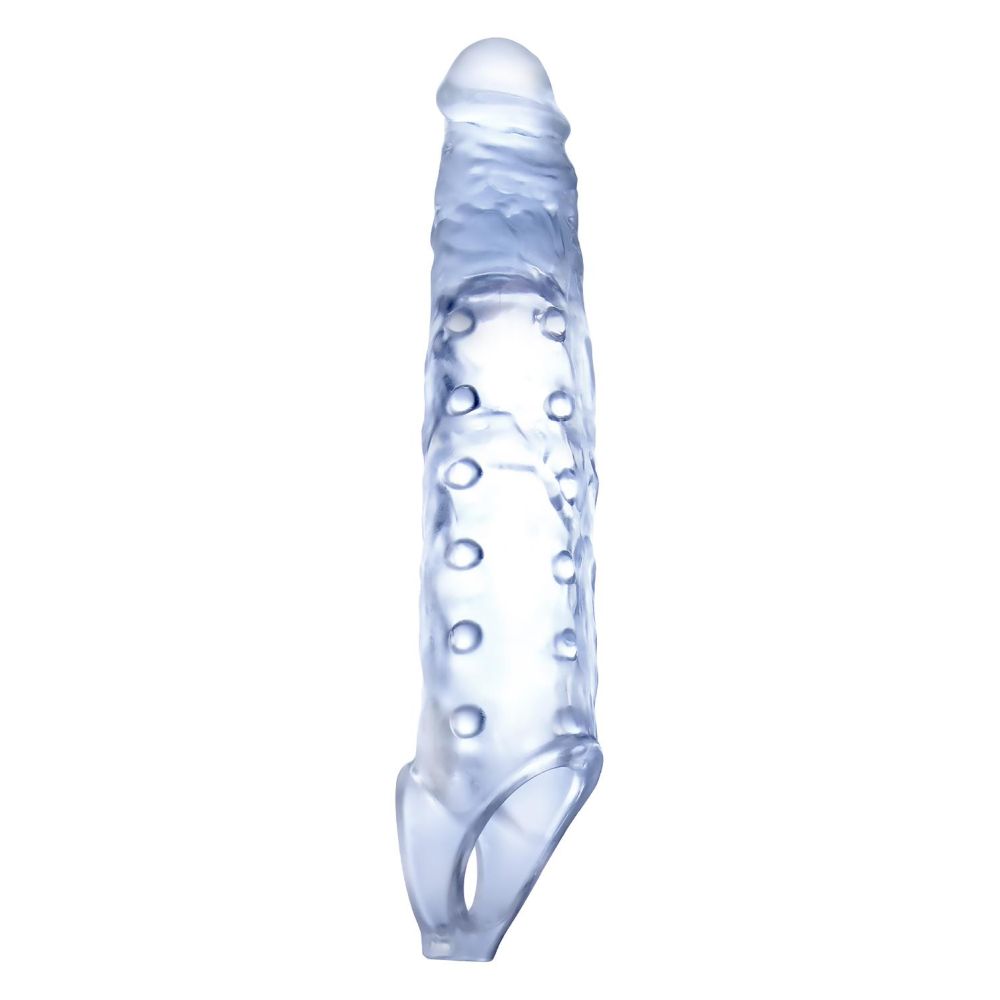 Prelungitor de Penis NMC cu Striatii si Inel Pentru Scrot - Transparent, 23 cm - Moale si igienic - Material sigur pentru corp