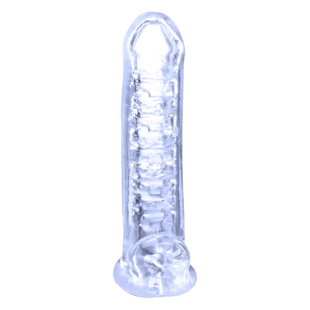Prelungitor de Penis NMC cu Striatii - Transparent, 18 cm - Moale si igienic - Material sigur pentru corp