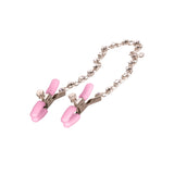 Cleme Pentru Sfarcuri Calexotics First Time - tensiune ajustabila, cu lant metalic si cristale roz - idea pentru jocurile BDSM de cuplu sau solo