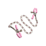 Cleme Pentru Sfarcuri Calexotics First Time - tensiune ajustabila, cu lant metalic si cristale roz - idea pentru jocurile BDSM de cuplu sau solo