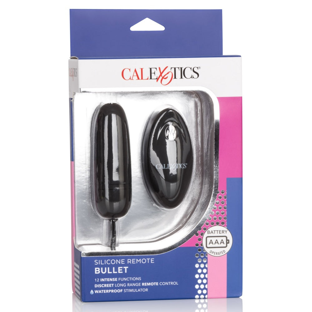 Vibrator Bullet din Silicon cu Telecomanda CalExotics - Jucarie Sexuala Impermeabila pentru Cupluri - 12 Functii Vibratii - Oua Vibratoare Masaj Adult - Negru