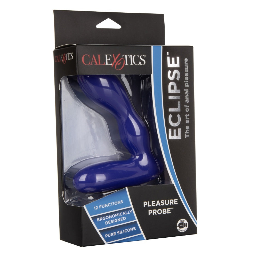 Dop Anal cu Stimulare Pentru Prostata CalExotics Eclipse Pleasure Probe - Albastru, 10.25 cm - 12 Functii Vibratii - Reincarcabil, Rezistent la Apa - Fabricat din silicon flexibil si durabil