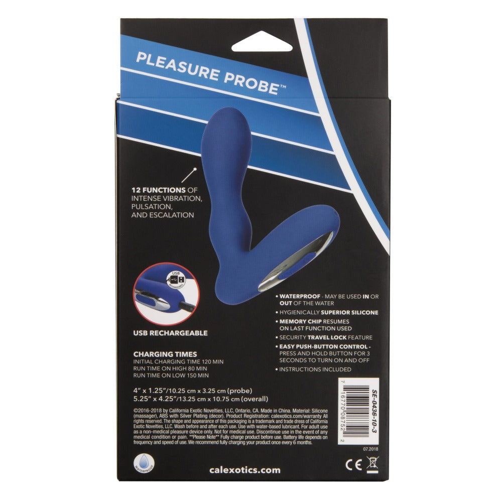 Dop Anal cu Stimulare Pentru Prostata CalExotics Eclipse Pleasure Probe - Albastru, 10.25 cm - 12 Functii Vibratii - Reincarcabil, Rezistent la Apa - Fabricat din silicon flexibil si durabil