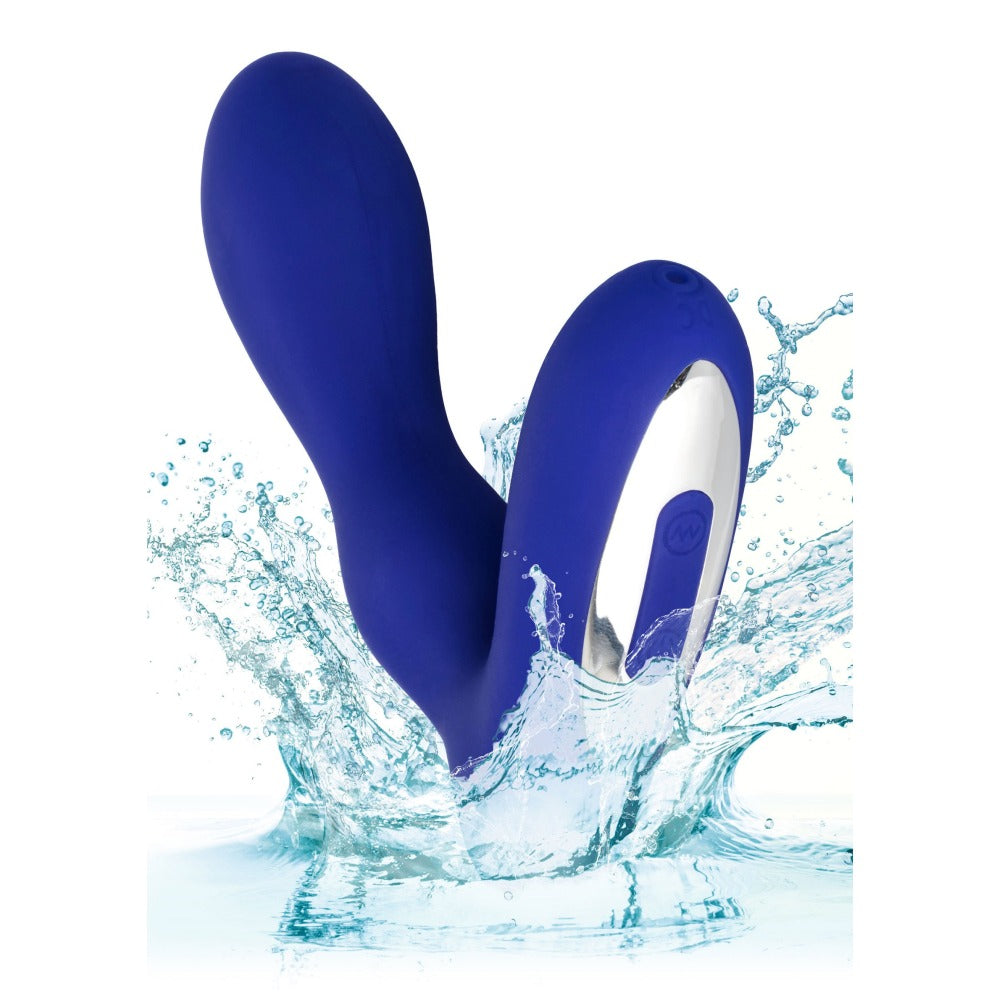 Dop Anal cu Stimulare Pentru Prostata CalExotics Eclipse Pleasure Probe - Albastru, 10.25 cm - 12 Functii Vibratii - Reincarcabil, Rezistent la Apa - Fabricat din silicon flexibil si durabil