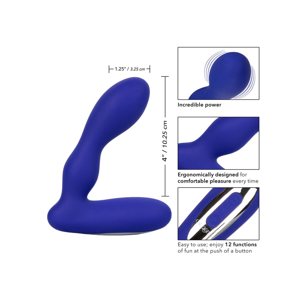 Dop Anal cu Stimulare Pentru Prostata CalExotics Eclipse Pleasure Probe - Albastru, 10.25 cm - 12 Functii Vibratii - Reincarcabil, Rezistent la Apa - Fabricat din silicon flexibil si durabil