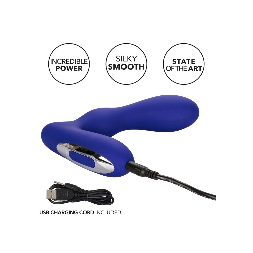 Dop Anal cu Stimulare Pentru Prostata CalExotics Eclipse Pleasure Probe - Albastru, 10.25 cm - 12 Functii Vibratii - Reincarcabil, Rezistent la Apa - Fabricat din silicon flexibil si durabil