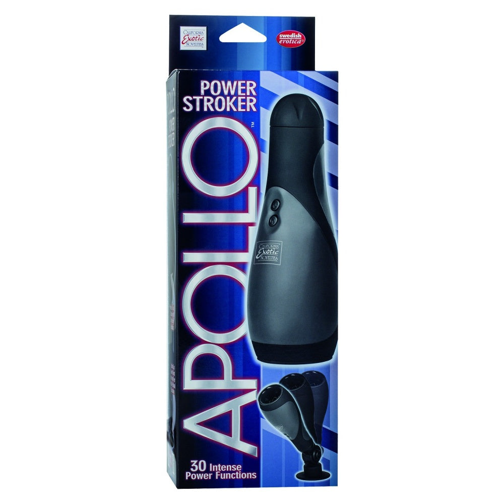 Masturbator cu Vibratii CalExotics Apollo Power Stroker - Negru, 18.5 cm - 30 Functii Vibratii, Actiune 'Deep Throat' - Utilizare hands-free