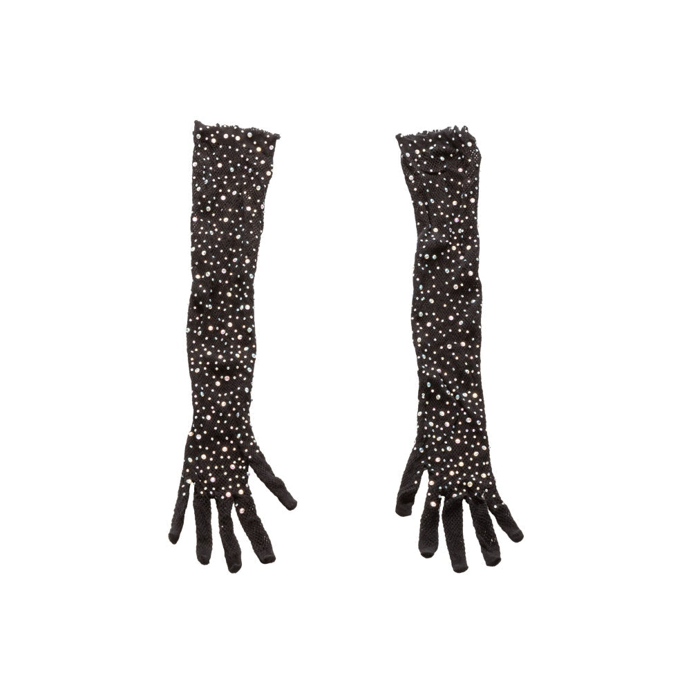 Manusi Negre Lungime Completa cu Strasuri CalExotics Radiance - Plasa Respirabila, Accesoriu Lenjerie Sexy