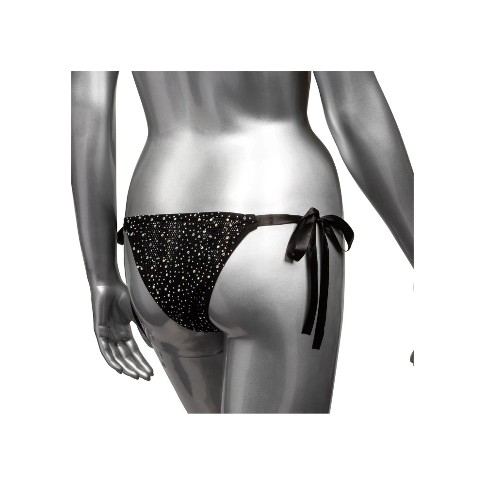 Chiloti Negre cu Legaturi Laterale Leg Avenue Radiance CalExotics- Plasa Respirabila si Accente Strasuri