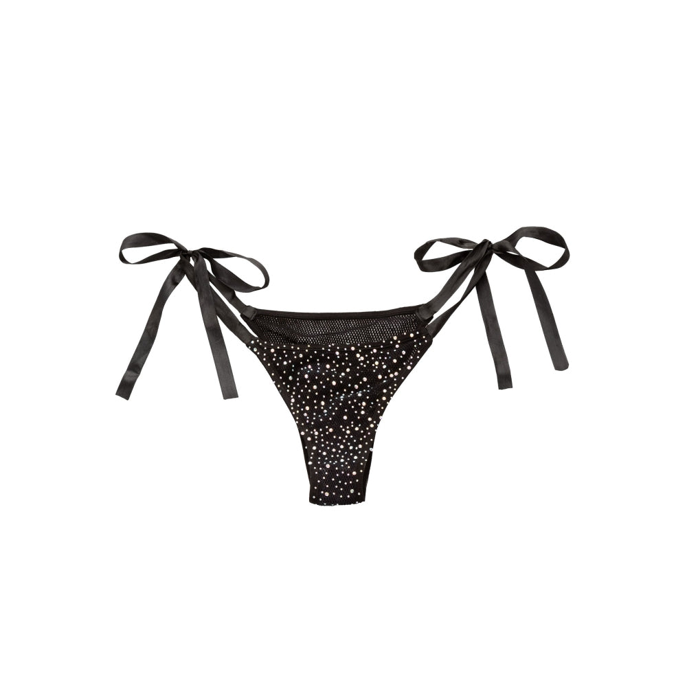 Chiloti Negre cu Legaturi Laterale Leg Avenue Radiance CalExotics- Plasa Respirabila si Accente Strasuri