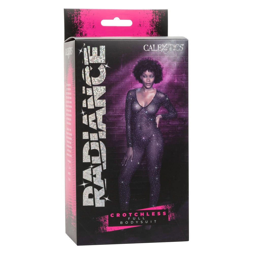 Body Negru Catsuit Crotchless cu Strasuri - fabricat din plasa moale, potrivit majoritatea marimilor standard - accente stralucitoare din strasuri