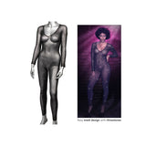 Body Negru Catsuit Crotchless cu Strasuri - fabricat din plasa moale, potrivit majoritatea marimilor standard - accente stralucitoare din strasuri