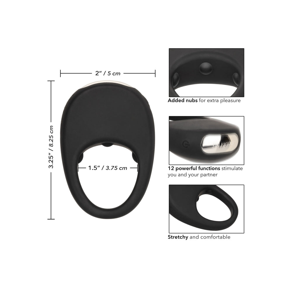 Inel Vibrator Reincarcabil din Silicon CalExotics - 12 Functii Vibratie, Stimulare pentru Cupluri, Rezistent la Apa