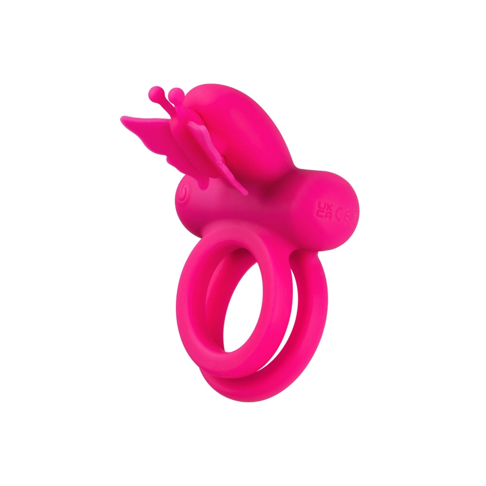 Inel Vibrator Dublu din Silicon CalExotics Butterfly Rechargeable - 12 Functii Vibratie, Stimulare pentru Cupluri, Rezistent la Apa, Roz
