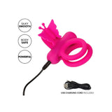 Inel Vibrator Dublu din Silicon CalExotics Butterfly Rechargeable - 12 Functii Vibratie, Stimulare pentru Cupluri, Rezistent la Apa, Roz