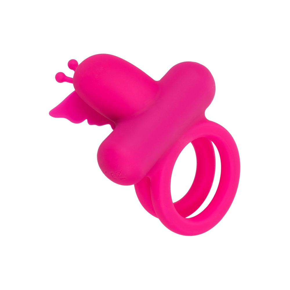 Inel Vibrator Dublu din Silicon CalExotics Butterfly Rechargeable - 12 Functii Vibratie, Stimulare pentru Cupluri, Rezistent la Apa, Roz