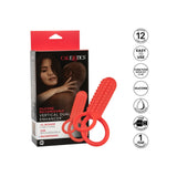 Inel Vibrator Dublu din Silicon CalExotics Vertical Enhancer - 12 Functii Vibratie, Stimulare Intensa pentru Cupluri, Rezistent la Apa, Rosu