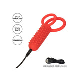 Inel Vibrator Dublu din Silicon CalExotics Vertical Enhancer - 12 Functii Vibratie, Stimulare Intensa pentru Cupluri, Rezistent la Apa, Rosu